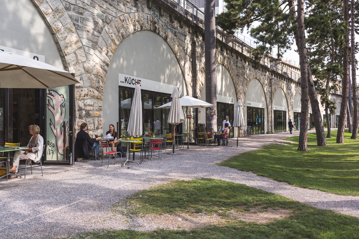 Wiese, Sonnenschirm, Einkaufen, Shoppen Foxtrail Spartakus Zrich Viaduktbgen